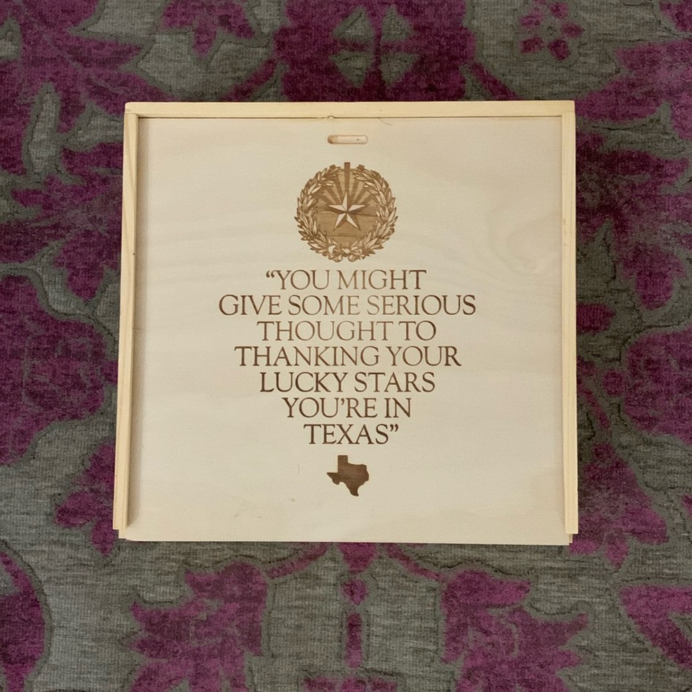 TEXAS Engraved Wooden Box by Pappas BBQ - Pie Storage - Decor - Gifting